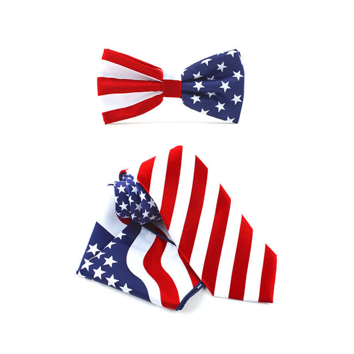 Set di 3 fazzoletti con papillon e cravatta stampati con bandiera americana da uomo - Cravatta + Papillon + Fazzoletto da taschino - image 0