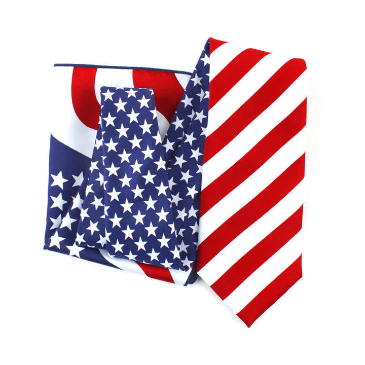 Set di 3 fazzoletti con papillon e cravatta stampati con bandiera americana da uomo - Cravatta + Fazzoletto da taschino - image 3