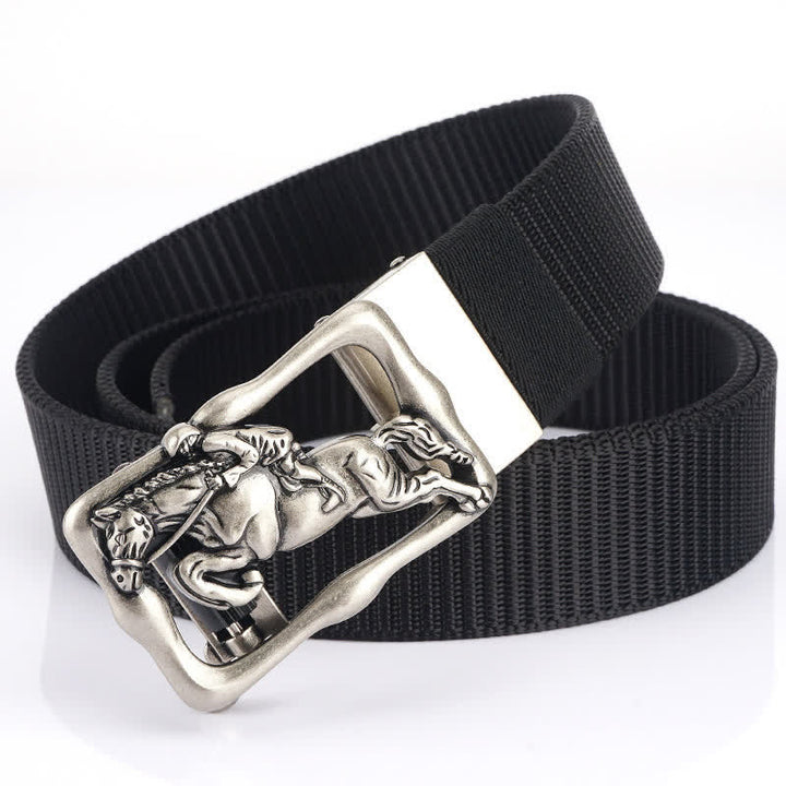 Cintura in nylon con fibbia automatica cava da equitazione da uomo - Nero / Argento - 42 - image 14