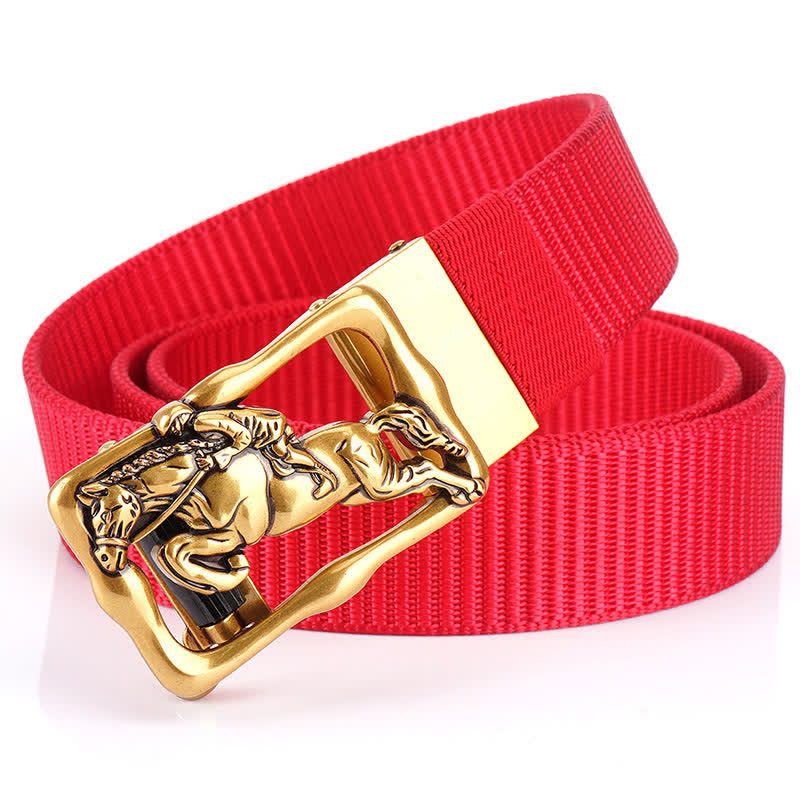 Cintura in nylon con fibbia automatica cava da equitazione da uomo - Rosso / Oro - 42 - image 12