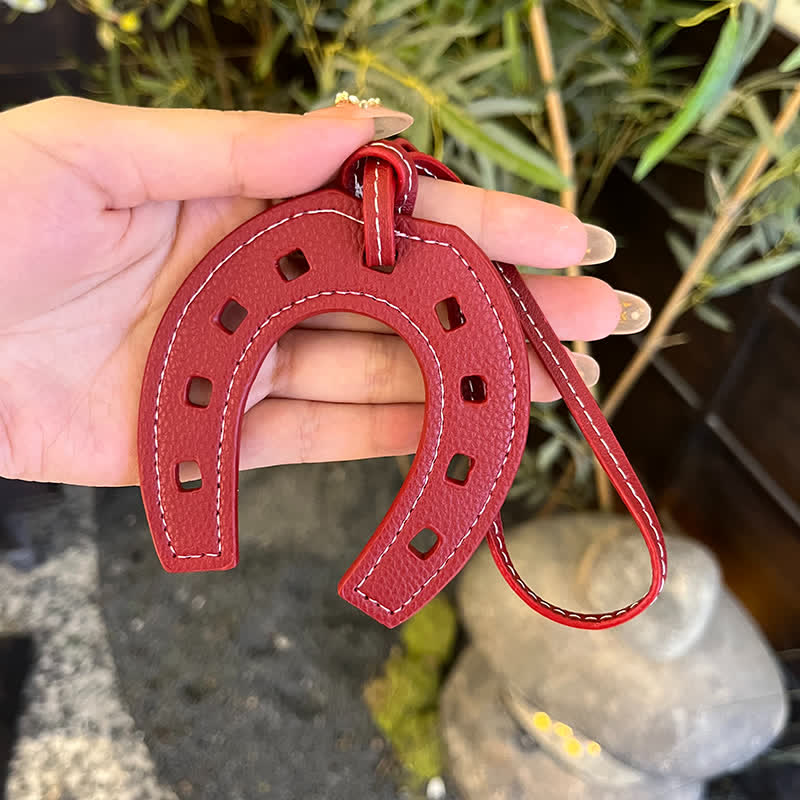 Portachiavi in pelle con ciondolo a forma di ferro di cavallo semplice - Vino rosso - image 2