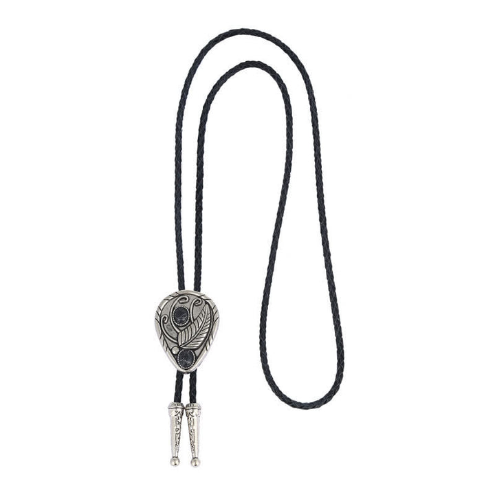 Cravatta Bolo con intarsi in pietra naturale e foglie da cowboy nativo - image 10