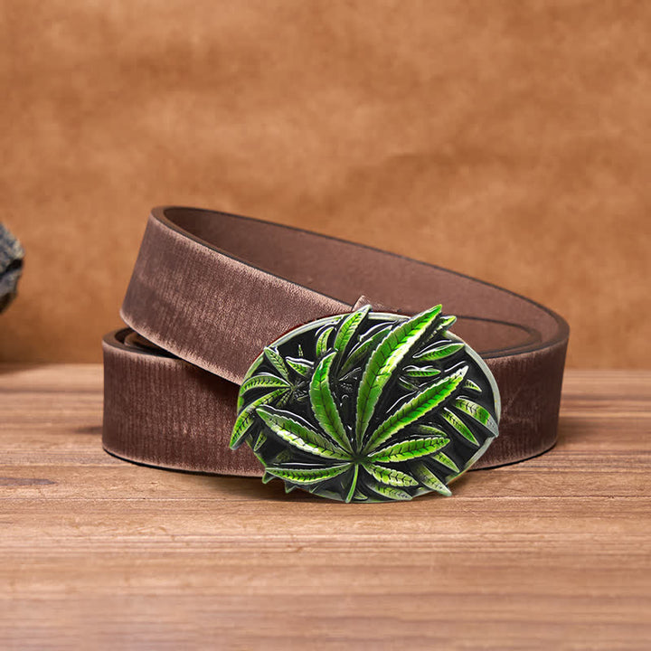 Cintura in pelle con fibbia a forma di pianta d'acero verde fai da te da uomo - Acero - Cintura marrone anticata - 120 cm / 48 pollici - image 4