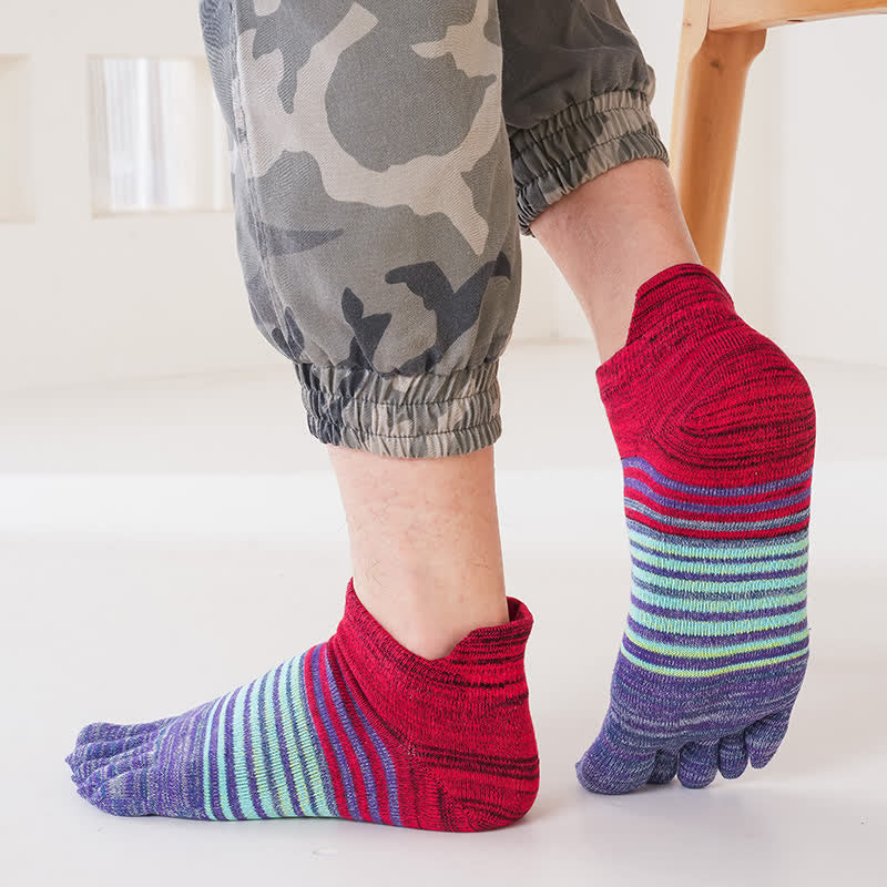 Calzini sportivi casual a righe con cinque dita e caviglia da uomo