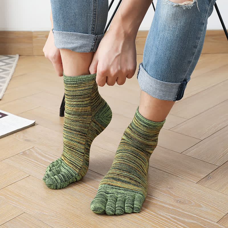 Calzini Five Fingers Split Crew a righe etniche vintage da uomo - Verde-giallastro - 6 paia - Taglia unica (US 6.5 - US 10) - image 0