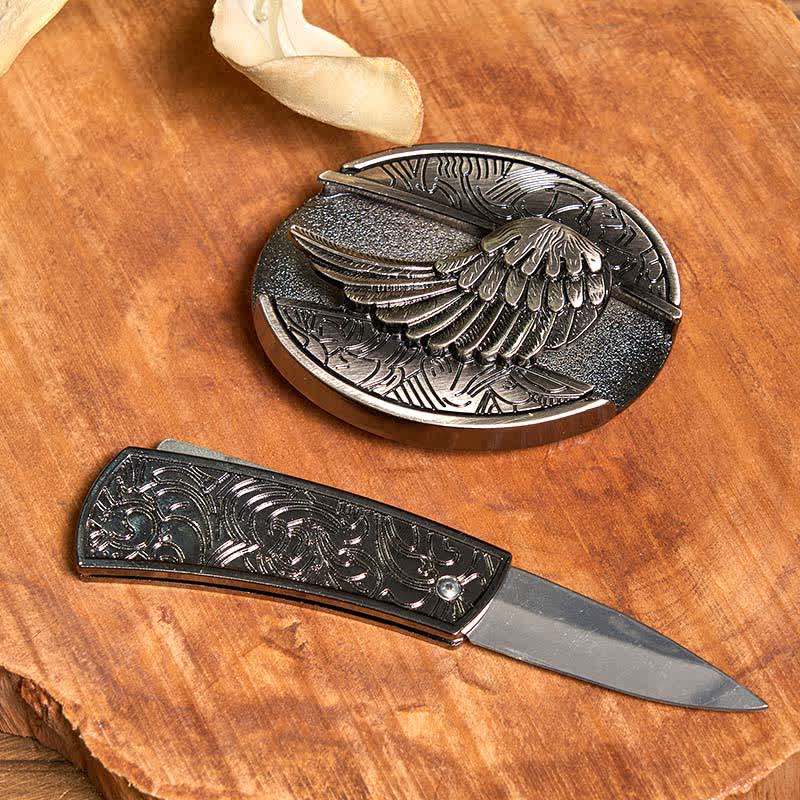 Set di anelli con collana e piuma turchese fai da te con fibbia per cintura con coltello nascosto Angle Wing - image 2