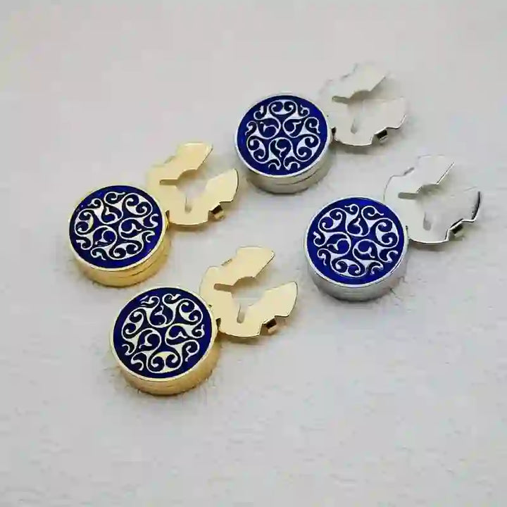 Gemelli da uomo, 1 paio, con bottoni a pressione blu floreali - image 3