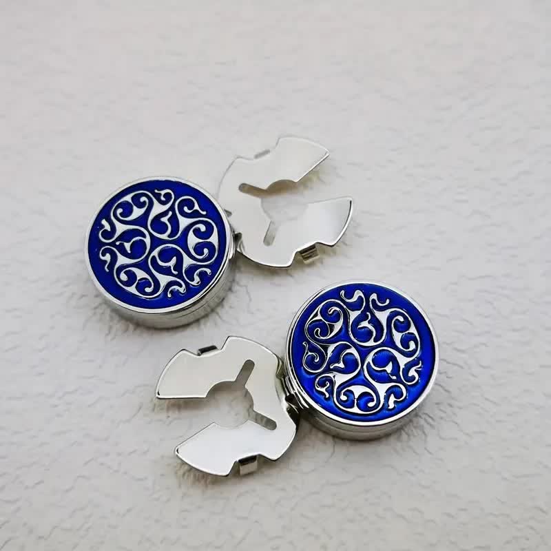 Gemelli da uomo, 1 paio, con bottoni a pressione blu floreali - Argento - image 0