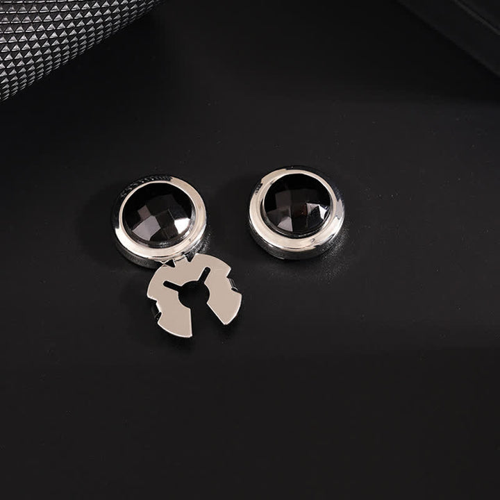 Set di gemelli da uomo con bottoni a pressione in cristallo lucido, 1 paio - Nero e argento - image 7