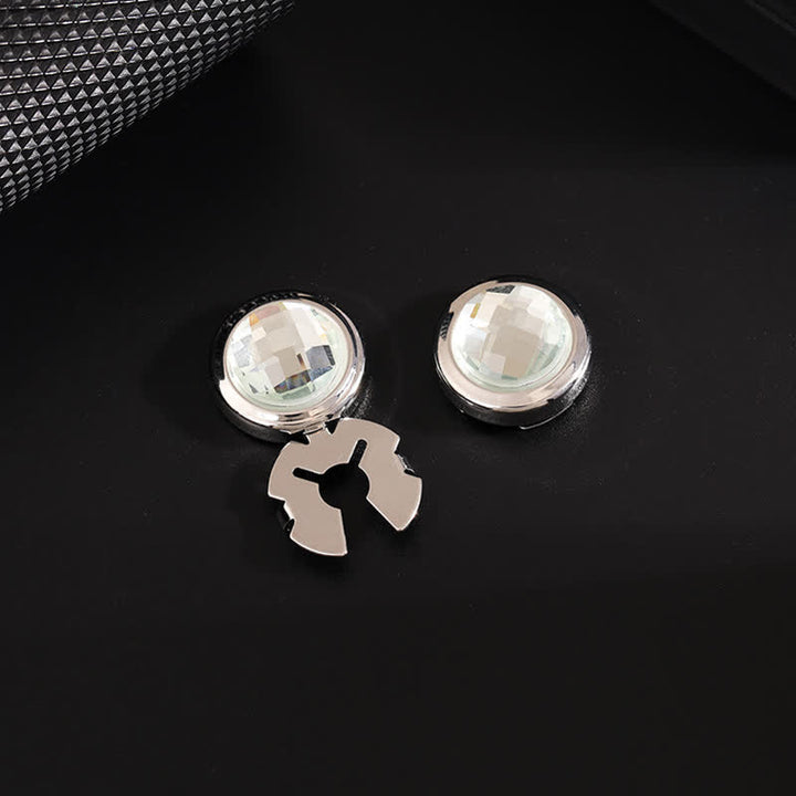 Set di gemelli da uomo con bottoni a pressione in cristallo lucido, 1 paio - Bianco e argento - image 9
