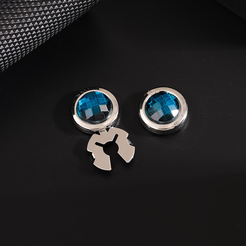 Set di gemelli da uomo con bottoni a pressione in cristallo lucido, 1 paio - Blu e argento - image 5
