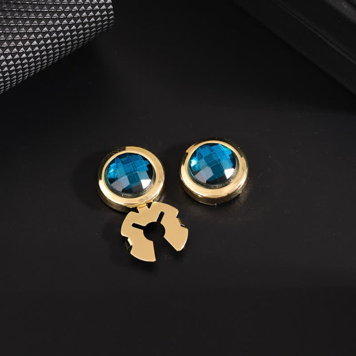 Set di gemelli da uomo con bottoni a pressione in cristallo lucido, 1 paio - Blu e oro - image 4