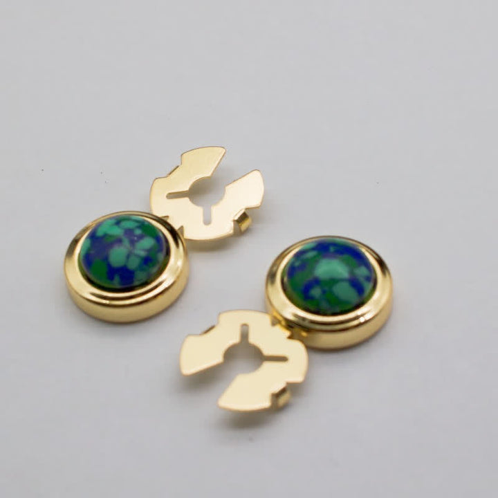 Gemelli da uomo, 1 paio, con bottoni a pressione in resina barocca - Verde navy e oro - image 6