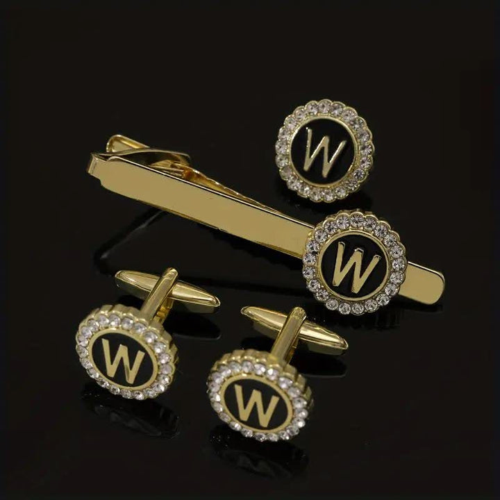 Set di 3 gemelli con spilla fermacravatta e lettere maiuscole in oro da uomo, 26 pezzi - W - image 22