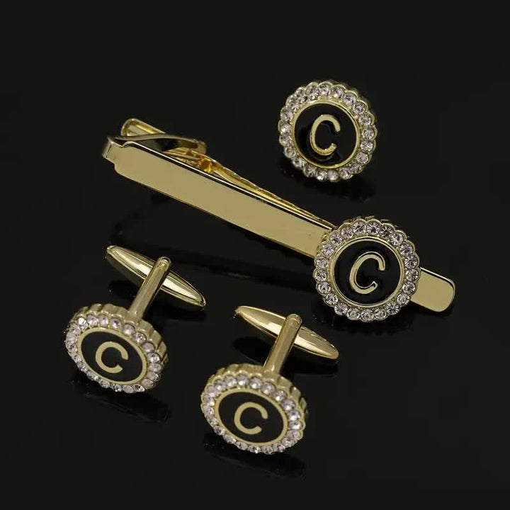 Set di 3 gemelli con spilla fermacravatta e lettere maiuscole in oro da uomo, 26 pezzi - C - image 2