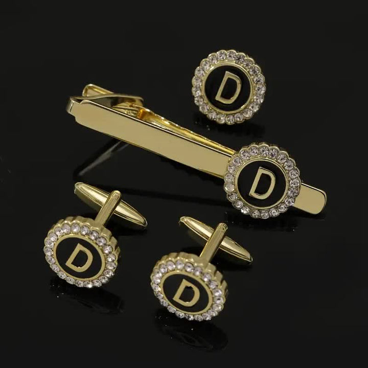 Set di 3 gemelli con spilla fermacravatta e lettere maiuscole in oro da uomo, 26 pezzi - D - image 3