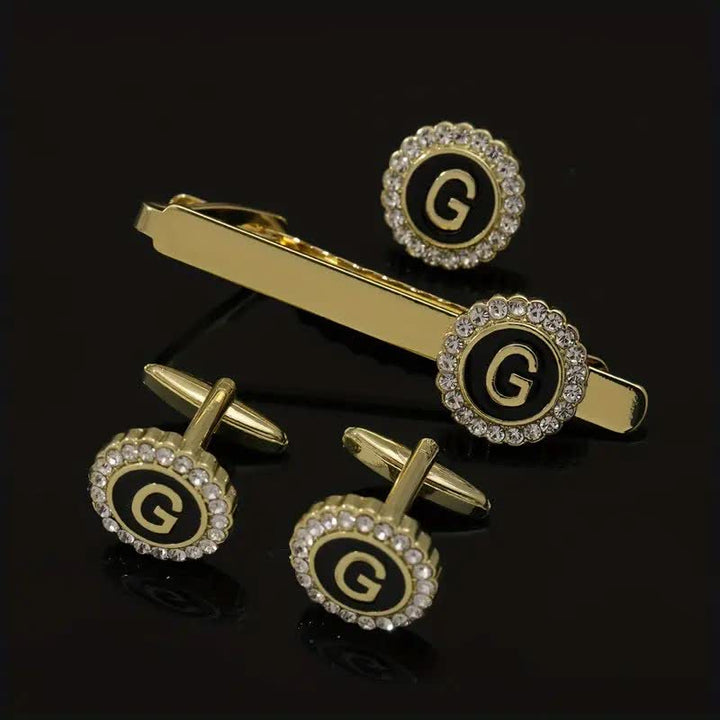 Set di 3 gemelli con spilla fermacravatta e lettere maiuscole in oro da uomo, 26 pezzi - G - image 6