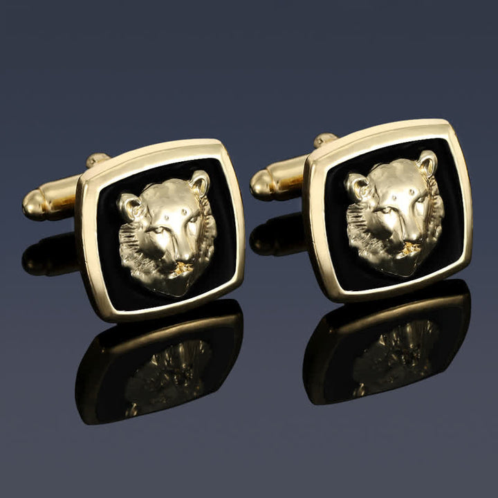 Set di 2 gemelli con fermacravatta a forma di tigre nera e oro da uomo - image 3