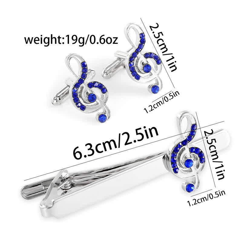 Set di 2 gemelli con fermacravatta a forma di nota musicale in argento da uomo - image 5