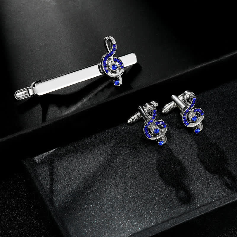 Set di 2 gemelli con fermacravatta a forma di nota musicale in argento da uomo - image 1