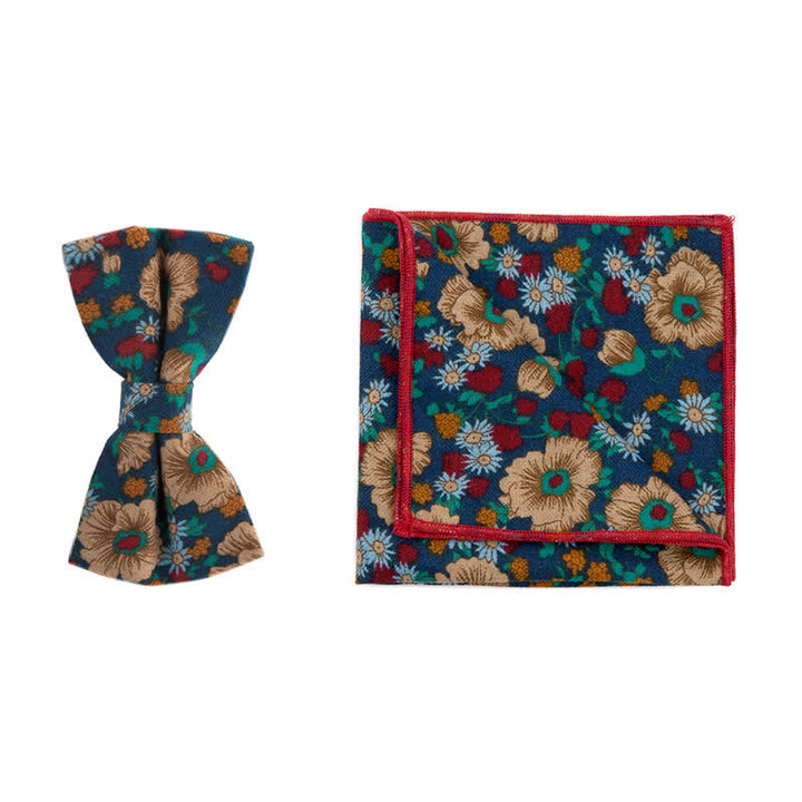 Set di 2 fazzoletti e papillon in cotone con motivo floreale da uomo - Blu - Papillon + Sciarpa Quadrata - image 3