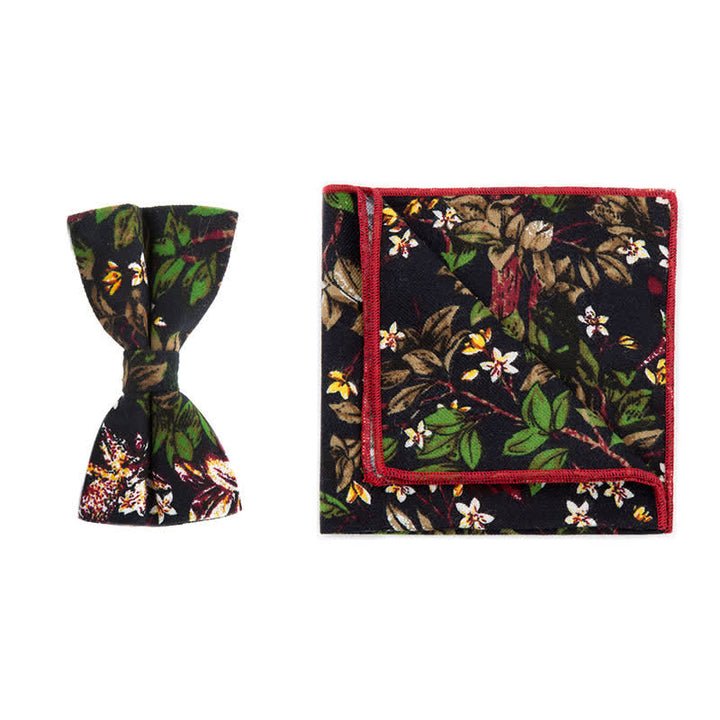 Set di 2 fazzoletti e papillon in cotone con motivo floreale da uomo - Nero e verde - Papillon + Sciarpa Quadrata - image 6