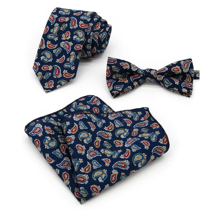 Set di 3 cravatte a farfalla in cotone con motivo Paisley da uomo - Stile n. 2 - Papillon + Cravatta + Fazzoletto - image 3