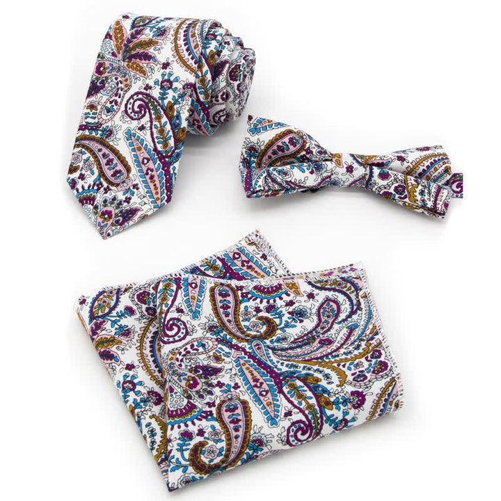 Set di 3 cravatte a farfalla in cotone con motivo Paisley da uomo - Stile n. 4 - Papillon + Cravatta + Fazzoletto - image 9