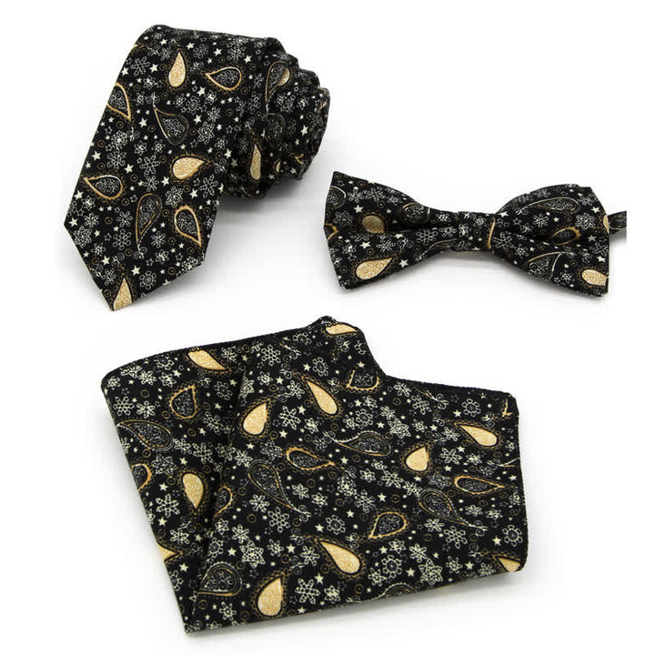 Set di 3 cravatte a farfalla in cotone con motivo Paisley da uomo - Stile n. 3 - Papillon + Cravatta + Fazzoletto - image 6