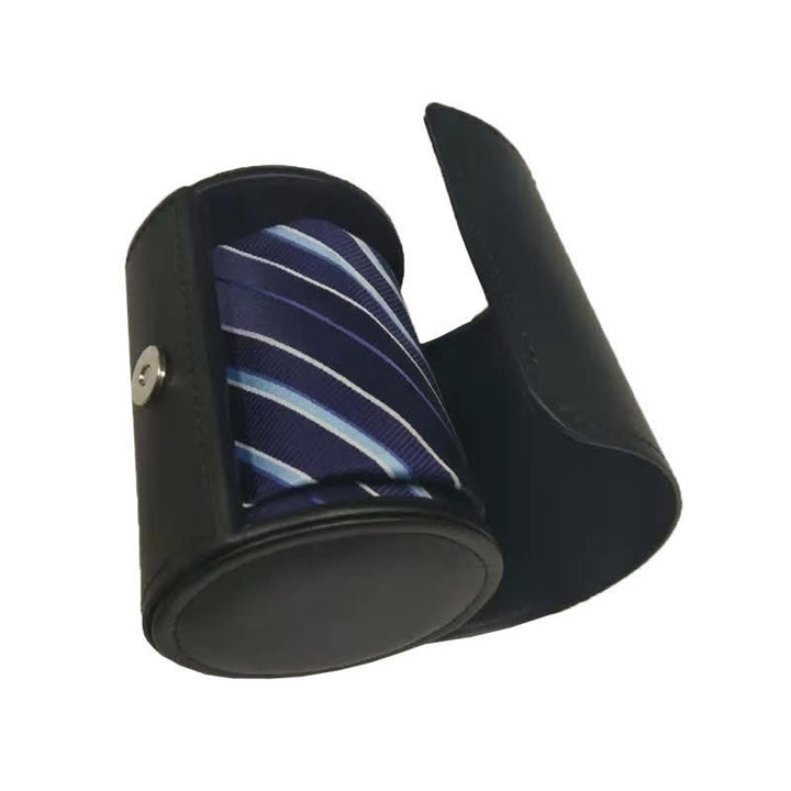 Scatola portacravatte rotonda nera con fibbia magnetica in pelle - Nero - image 0