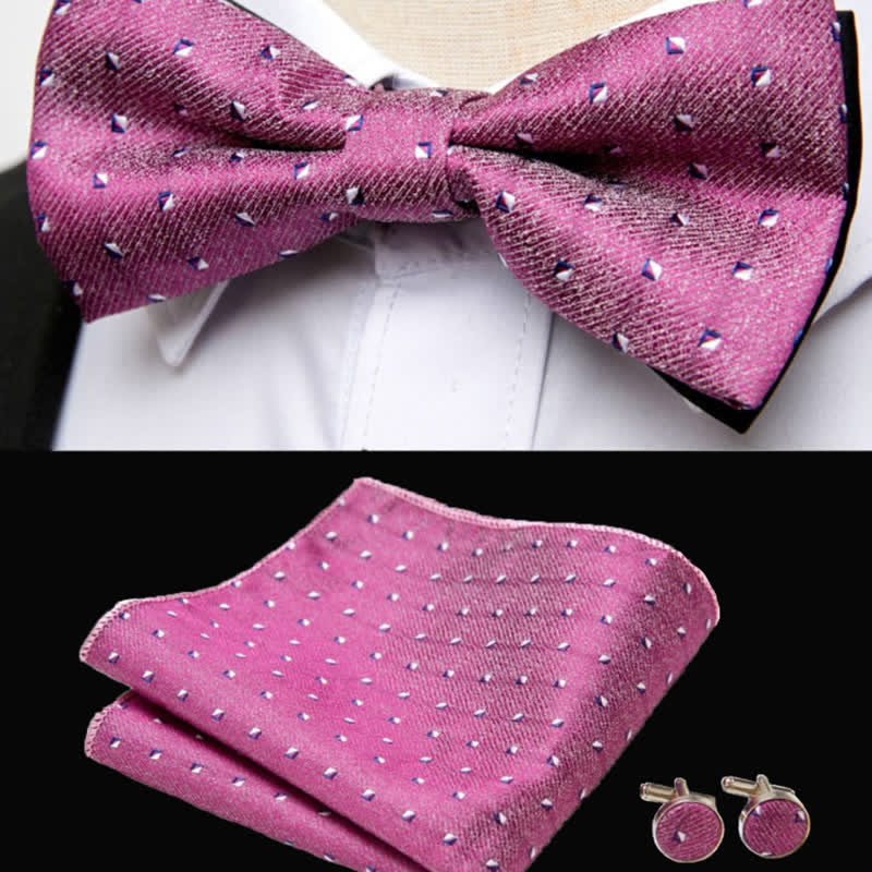 Set di 3 gemelli da taschino con motivo geometrico rosa da uomo - image 1