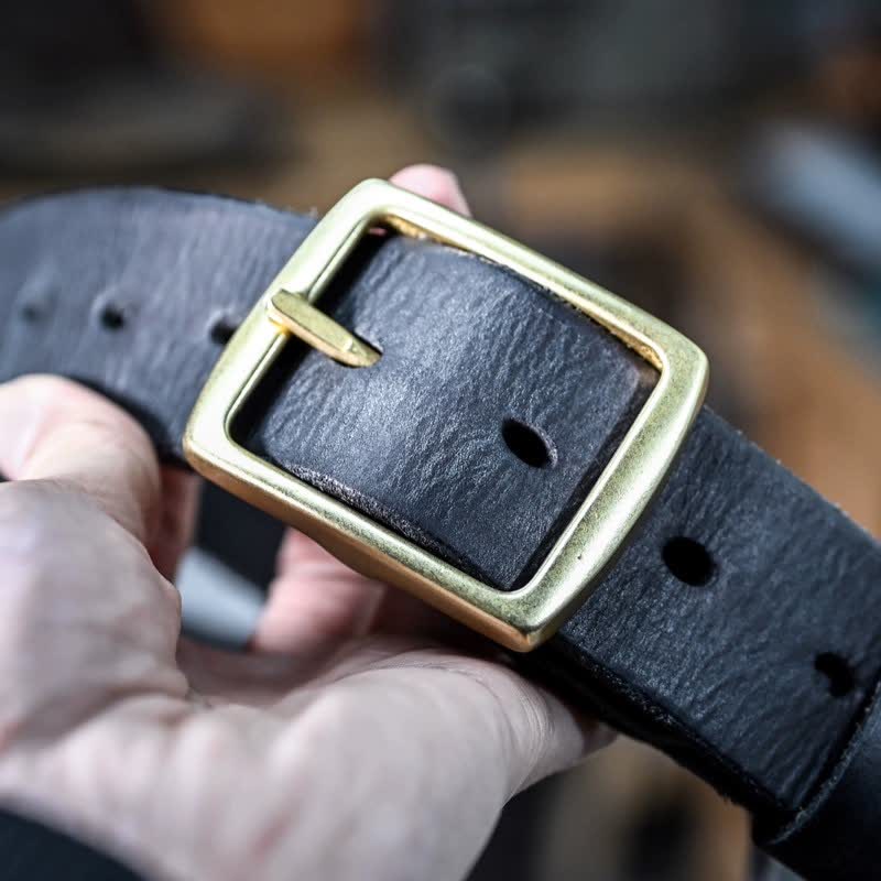 Cintura casual in pelle invecchiata fatta a mano con fibbia in ottone - Nero - 42 - image 32