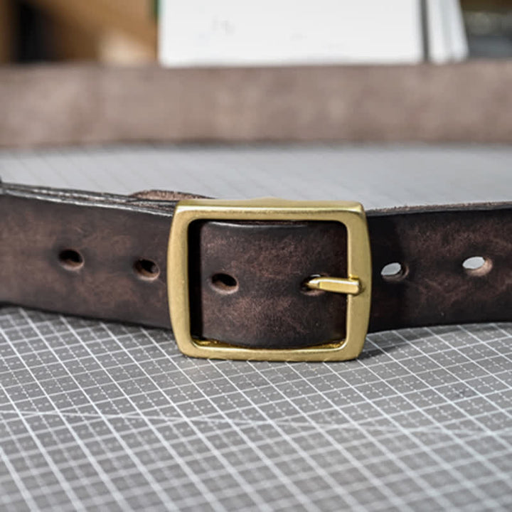 Cintura casual in pelle invecchiata fatta a mano con fibbia in ottone - image 12