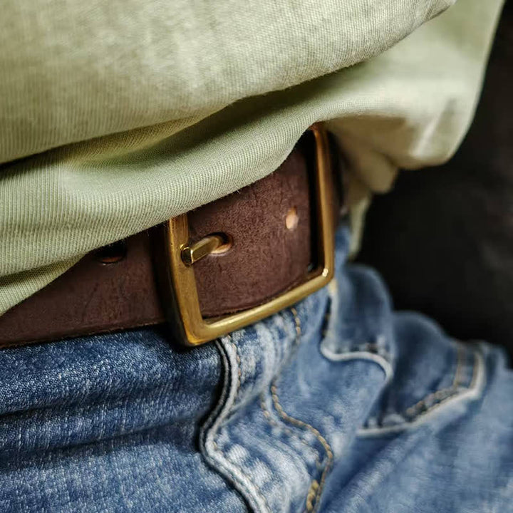 Cintura casual in pelle invecchiata fatta a mano con fibbia in ottone - image 17