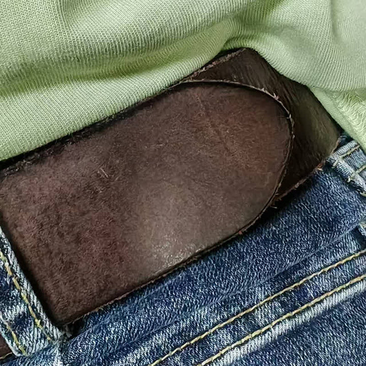 Cintura casual in pelle invecchiata fatta a mano con fibbia in ottone - image 19
