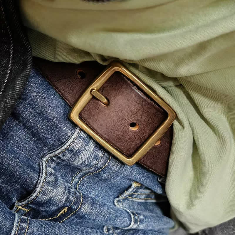 Cintura casual in pelle invecchiata fatta a mano con fibbia in ottone - image 15