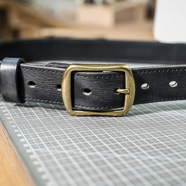 Cintura in pelle con fibbia in ottone anticato e cuciture fatte a mano, stile retrò. - image 4