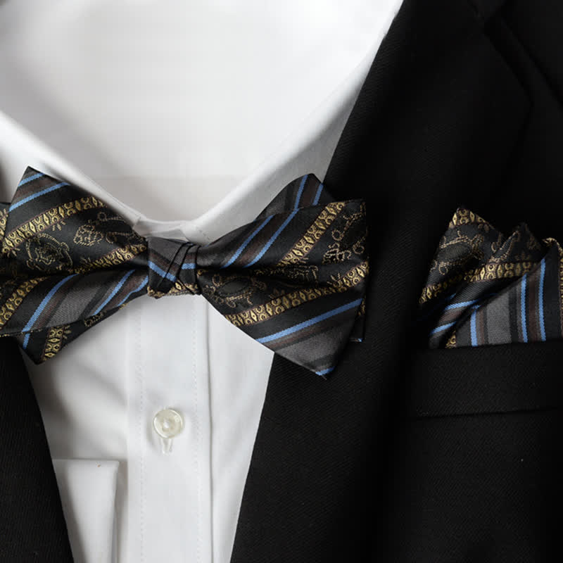 Set di 2 papillon a doppio strato con fazzoletto da taschino elegante da uomo con motivo floreale