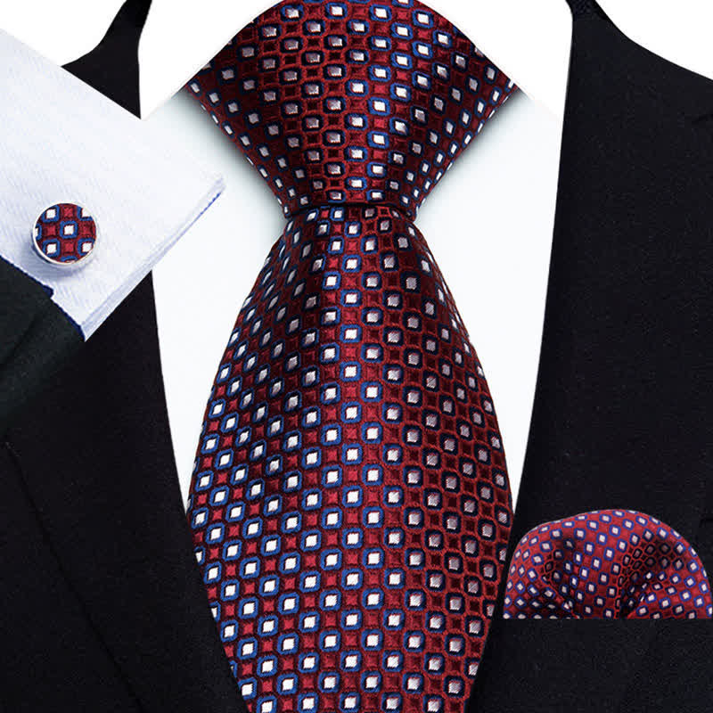 Set di 3 cravatte di lusso formali con motivo a pois da uomo - Rosso - image 1