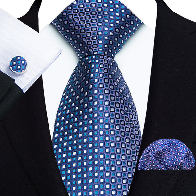 Set di 3 cravatte di lusso formali con motivo a pois da uomo - Blu - image 0