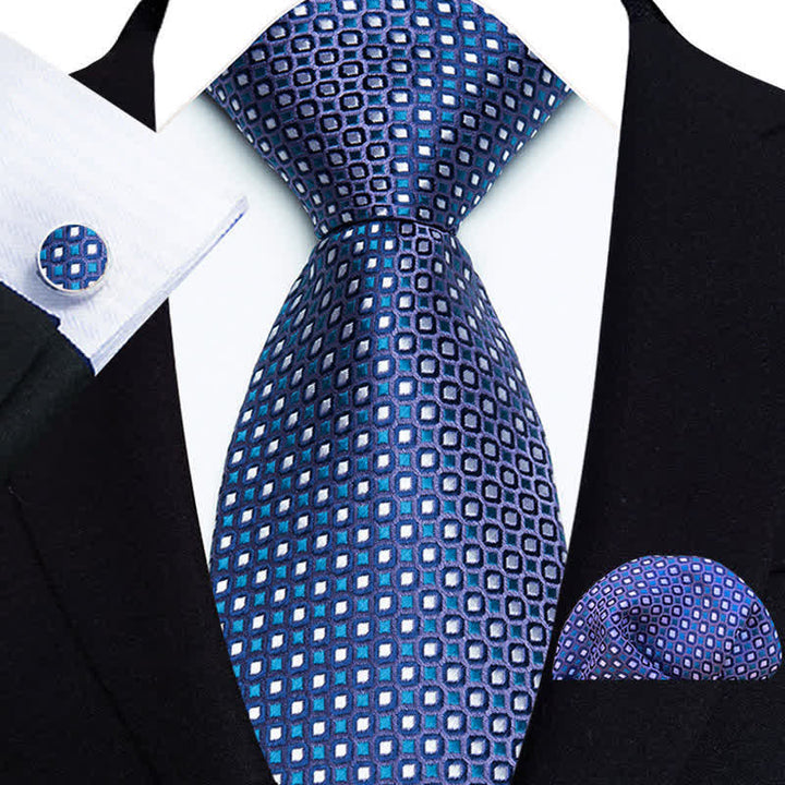 Set di 3 cravatte di lusso formali con motivo a pois da uomo - Blu - image 0