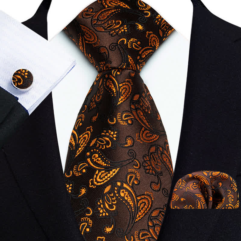 Set di 3 cravatte da uomo in stile Paisley sottile color marrone - Marrone - image 0