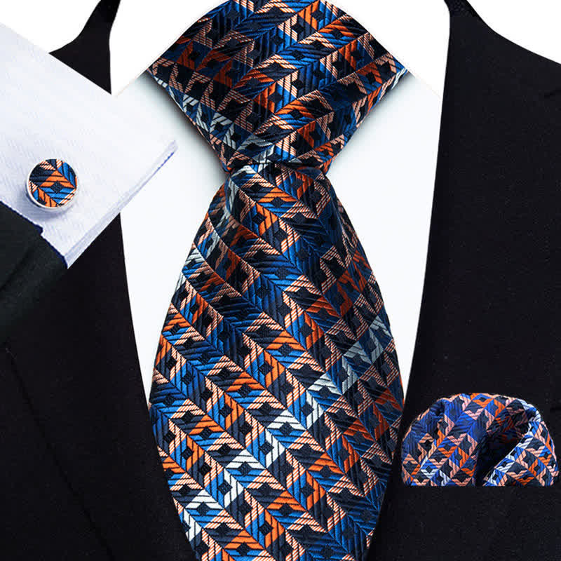 Set di 3 cravatte a righe irregolari blu e arancioni da uomo - Blu e arancione - image 0