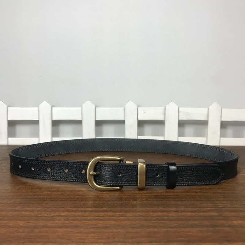 Cintura stretta in pelle con fibbia in ottone e doppia cucitura da donna - image 15