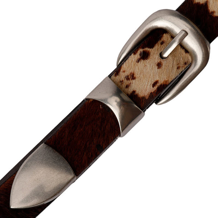 Cintura in pelle con fibbia argentata classica stampata in pelliccia sintetica - image 12