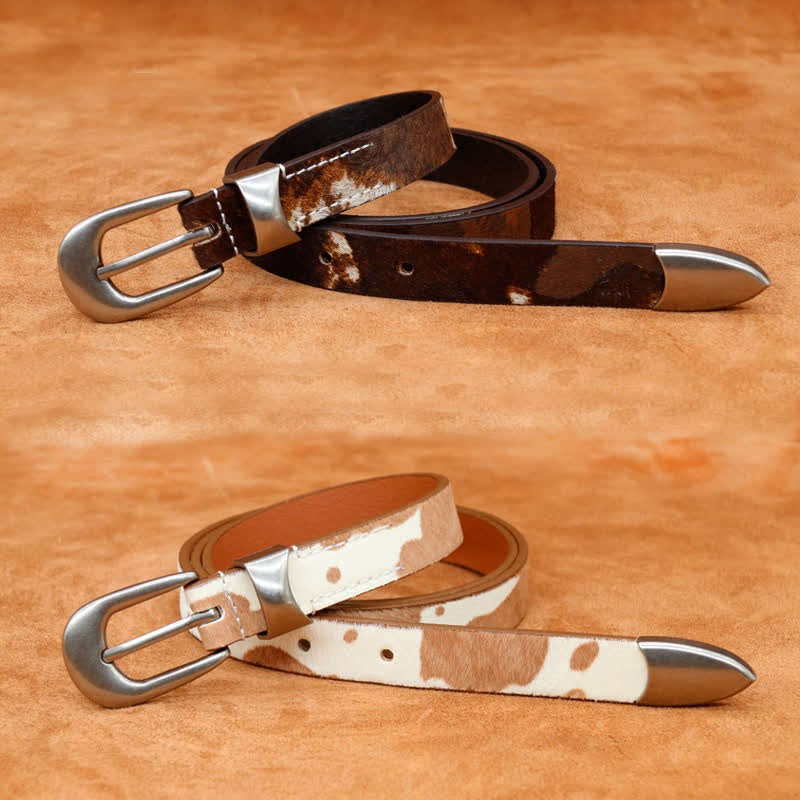 Cintura in pelle con fibbia argentata classica stampata in pelliccia sintetica - image 4
