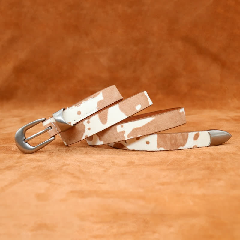 Cintura in pelle con fibbia argentata classica stampata in pelliccia sintetica - image 2