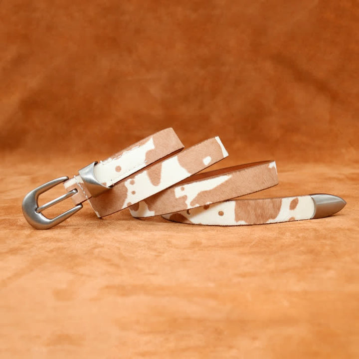 Cintura in pelle con fibbia argentata classica stampata in pelliccia sintetica - image 2