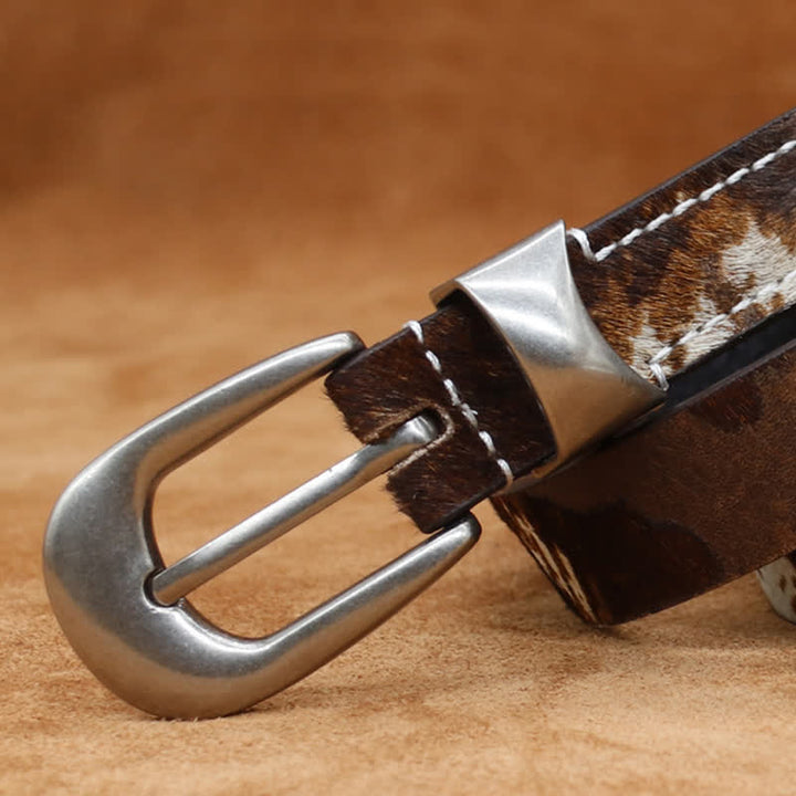 Cintura in pelle con fibbia argentata classica stampata in pelliccia sintetica - image 8