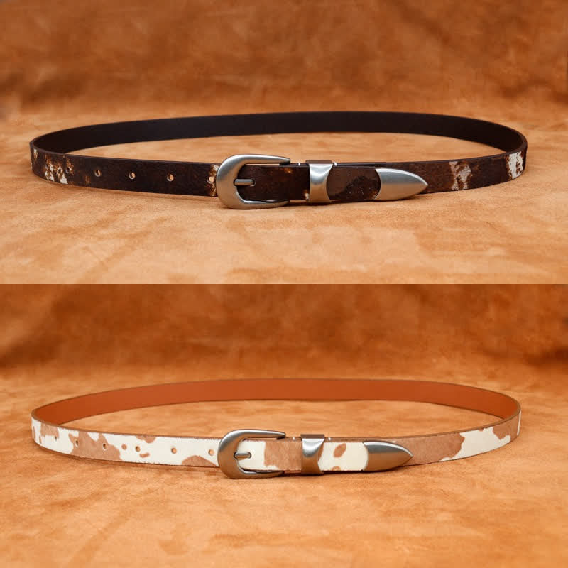Cintura in pelle con fibbia argentata classica stampata in pelliccia sintetica - image 5